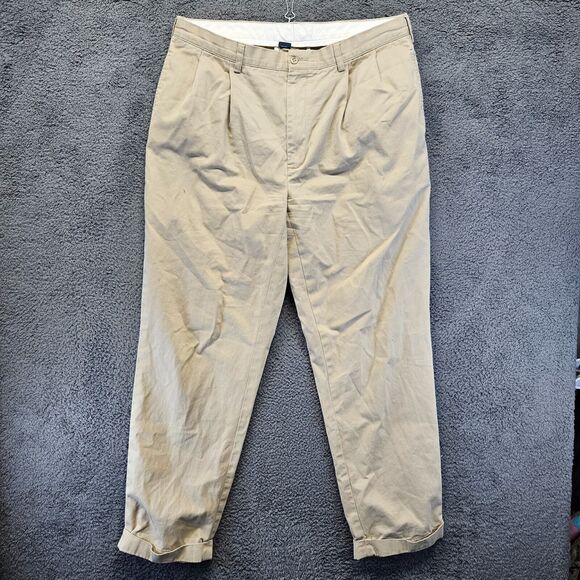 Polo by Ralph Lauren Pants Mens 36x32 Beige Pleated Front‎ Cuffed Chino - Picture 1 of 12